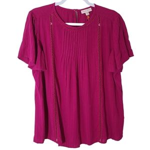 Knox Rose barbie pink rayon boho flutter sleeve blouse top size Medium NWOT